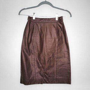 Vintage EREZ SPORT Brown Leather Pencil Skirt – High Waist Midi Classic 4
